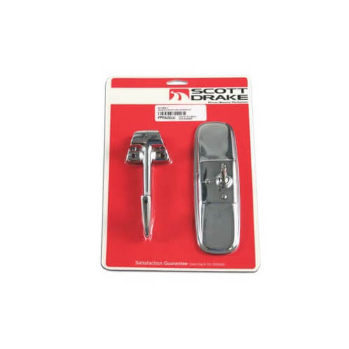 Scott Drake Classic Mirror, Rear View, Replacement Style, Rectangular, Manual, Chrome Housing, Arm, For Ford, Kit