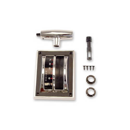 Scott Drake Classic Automatic Shifter Dress-Up Kit, Zinc Bezel, Black and Chrome, Chrome Knob, For Ford, Kit