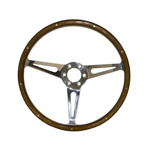 Scott Drake Classic Steering Wheel, Corso Feroce, 3-Spoke, Wood Grip, Mahogany, Aluminum Spokes, 15 in. Dia, 6-Bolt, For Ford, Each