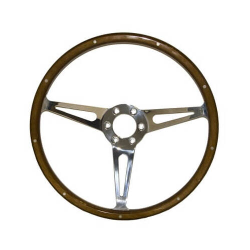 Scott Drake Classic Steering Wheel, Corso Feroce, 3-Spoke, Wood Grip, Mahogany, Aluminum Spokes, 15 in. Dia., 6-Bolt, For Ford, Each