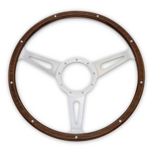Scott Drake Classic Steering Wheel, Corso Feroce, 3-Spoke, Aluminum, Natural, Wood Grip, 15 in. Diameter, For Ford, 9-Bolt Mount, Each