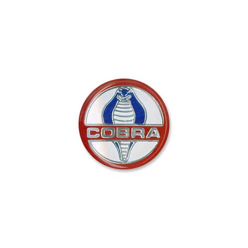 Scott Drake Classic Emblem, Replacement, Horn Button Location, Solid, Aluminum, Chrome/Red/White/Blue, Cobra Logo, For Ford, Each