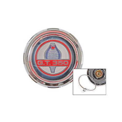 Scott Drake Classic Fuel Tank Cap, Pop-open, Aluminum, Chrome/Red, GT 350 Logo, For Ford, Each