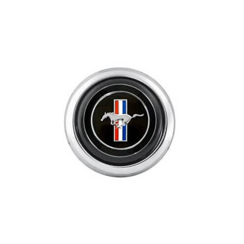 Scott Drake Classic Horn Button, Aluminum, Black and Chrome, For Ford Mustang Running Pony Logo, Corso Feroce, For Ford, Each