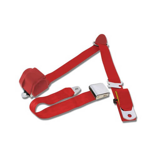 Scott Drake Classic Seat Belt, Nylon, Latch Style, 3-Point, Bright Red, Set