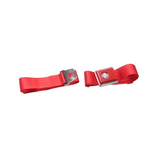 Scott Drake Classic Seat Belt, Nylon, Push Button Style, 2-Point, Bright Red, Set
