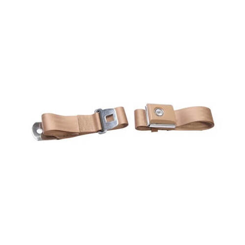 Scott Drake Classic Seat Belt, Nylon, Push Button Style, 2-Point, Parchment, Set