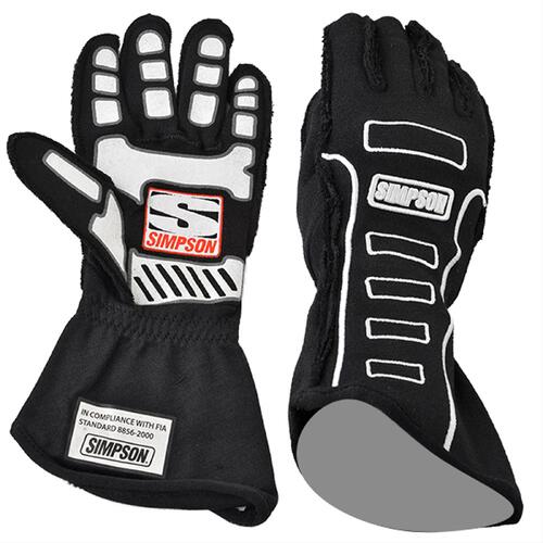 Simpson Competitor Racing Gloves Double Layer, Nomex, Black, SFI 3.3/5, Seams On the Outside of the Glove