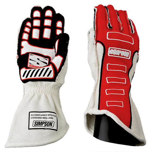 Simpson Racing Driving Gloves, Competitor Glove Medium Red Outside Seam