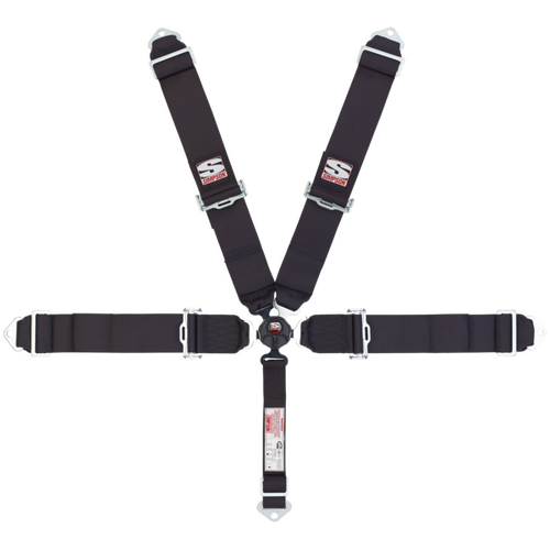 Simpson Racing Sport Camlock Harness, 6 Point, Bolt In, Pull Down, Black