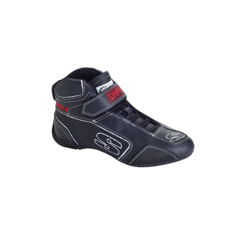 Simpson DNA Driving Shoes, Mid-Top, Size 10.5 Men's, Size 12.5 Women's, SFI 3.3/5, Leather, Nomex, Black/White, Pair