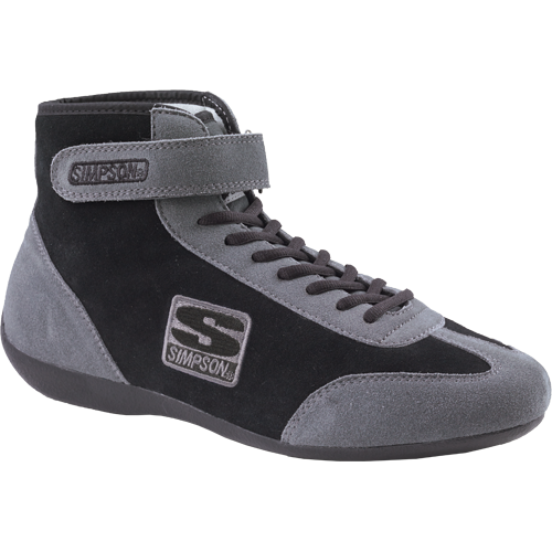 Simpson Mid-Top Driving Shoes, Size 11 Men's, Size 13 Women's, Black/Gray, SFI 3.3/5, Nomex, Suede, Pair