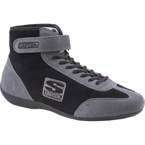 Simpson Mid-Top Driving Shoes, Size 7 Men's, Size 9 Women's, Black/Gray, SFI 3.3/5, Nomex, Suede, Pair