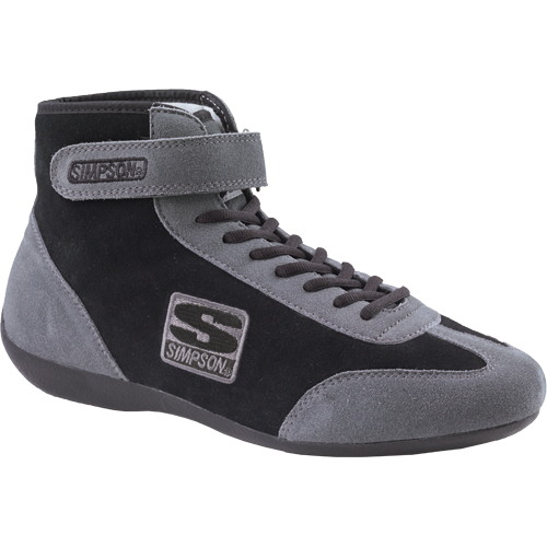 Simpson Mid-Top Driving Shoes, Size 8 Men's, Size 10 Women's, Black/Gray, SFI 3.3/5, Nomex, Suede, Pair