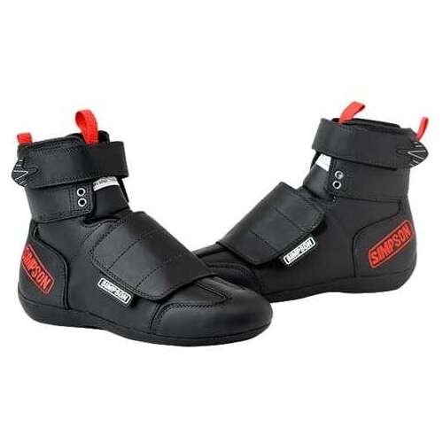 Simpson Racing RT-20 Drag Shoes, High Top, Size 6.5 Men's, Size 8 Women's, SFI 3.2A/20, Black Leather, Nomex, Pair