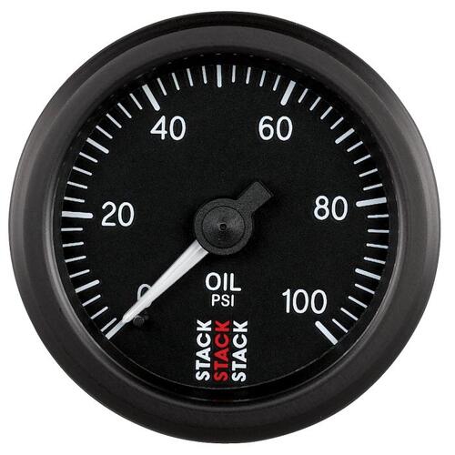 Autometer Gauge, Oil Press, Mechanical, 52Mm, Black, 0-100Psi, 1/8" Nptf (M), Stack Instruments