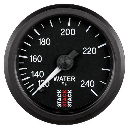 Autometer Gauge, Water Temp, Mechanical, 52Mm, Black, 120-240ºf, 1/2" Npt (M), Stack Instruments