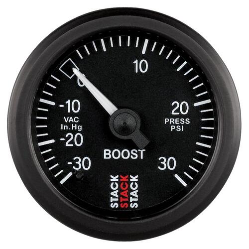 Autometer Gauge, Boost Press, Mech, 52Mm, Black, -30Inhg To +30Psi, Incl T-Fitting, Stack Instrument