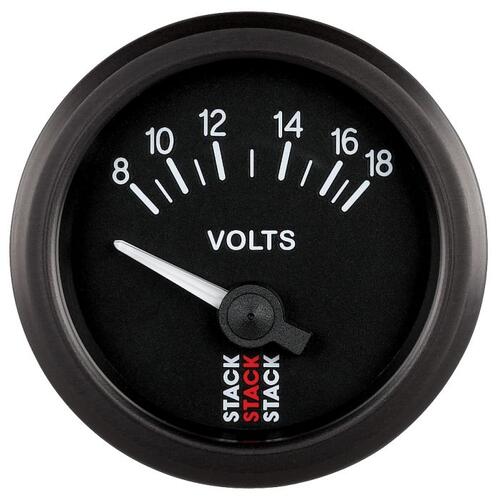 Autometer Gauge, Battery Voltage, Electric, 52Mm, Blk, 8-18V, Stack Instruments