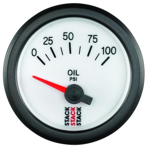 Autometer Gauge, Oil Press, Electric, 52Mm, Wht, 0-100Psi, 1/8" Nptf, Stack Instruments
