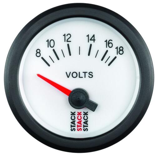 Autometer Gauge, Battery Voltage, Electric, 52Mm, Wht, 8-18V, Stack Instruments