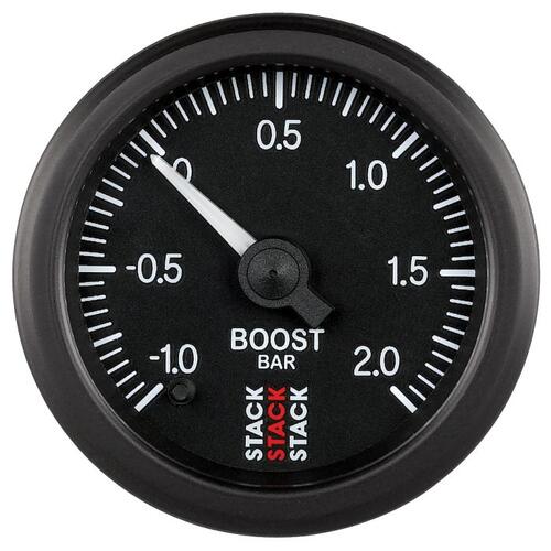 Autometer Gauge, Boost, Pro Stepper Motor, 52Mm, Blk, -1 To +2 Bar, Incl. T-Fitting, Stack Instrumen