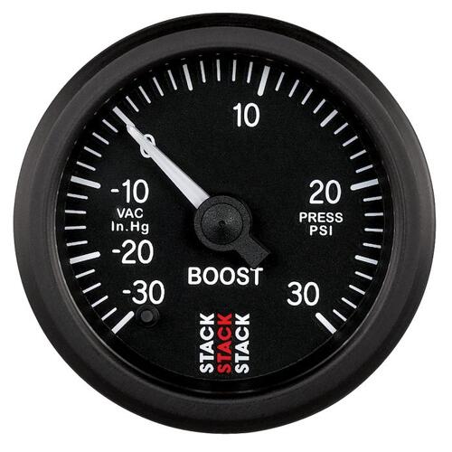 Autometer Gauge, Boost, Pro Stepper Motor, 52Mm, Blk, -30Inhg To +30Psi, Incl. T-Fitting, Stack Inst