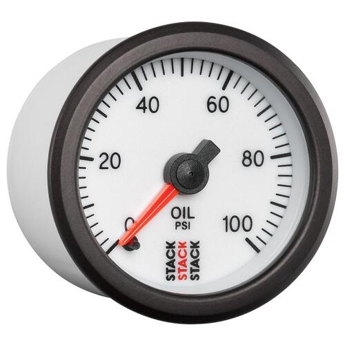 Autometer Gauge, Oil Press, Pro Stepper Motor, 52Mm, Wht, 0-100Psi, 1/8" Nptf Male, Stack Instrument