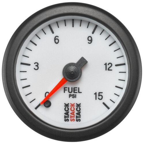 Autometer Gauge, Fuel Press, Pro Stepper Motor, 52Mm, Wht, 0-15Psi, 1/8" Nptf Male, Stack Instrument
