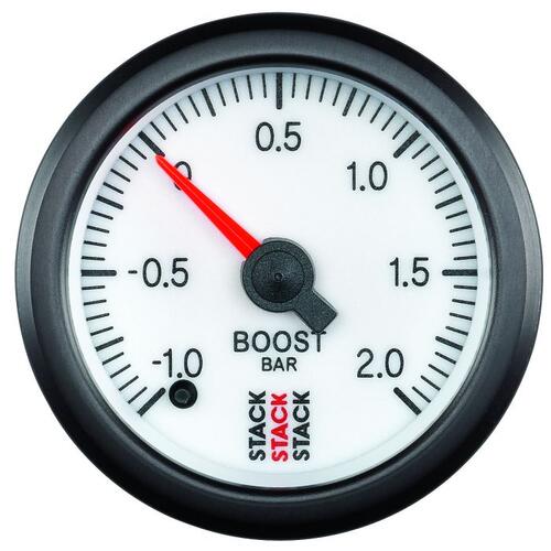 Autometer Gauge, Boost Press, Pro Stepper Motor, 52Mm, Wht, -1 To +2 Bar, Incl. T-Fitting, Stack Ins