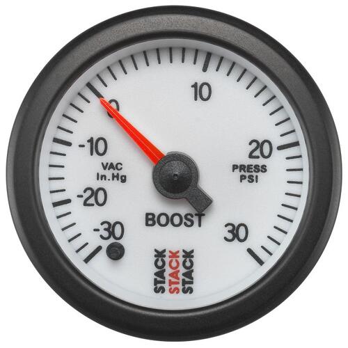 Autometer Gauge, Boost Press, Pro Stepper Motor, 52Mm, Wht, -30Inhg To +30Psi, Incl. T, Stack Instru