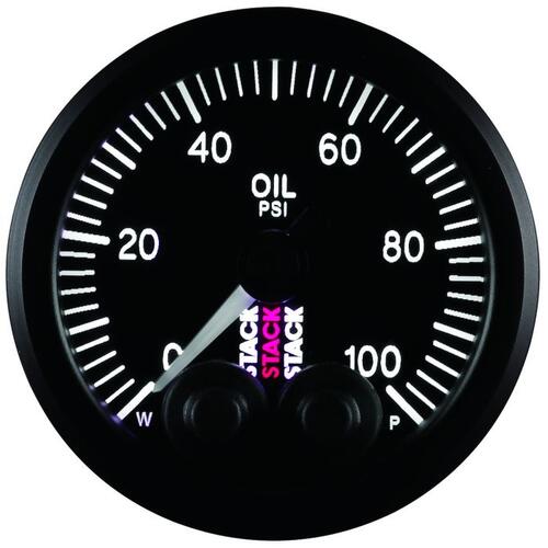 Autometer Gauge, Oil Press, Pro-Control, 52Mm, Blk, 0-100Psi, 1/8" Nptf Male, Stack Instruments