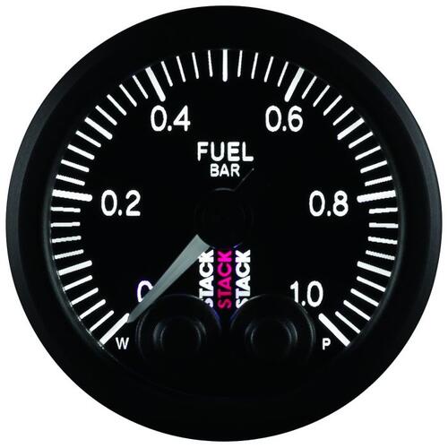 Autometer Gauge, Fuel Press, Pro-Control, 52Mm, Blk, 0-1 Bar, M10 Male, Stack Instruments