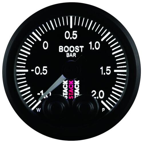 Autometer Gauge, Boost Press, Pro-Control, 52Mm, Blk, -1 To +2 Bar, Incl. T-Fitting, Stack Instrumen