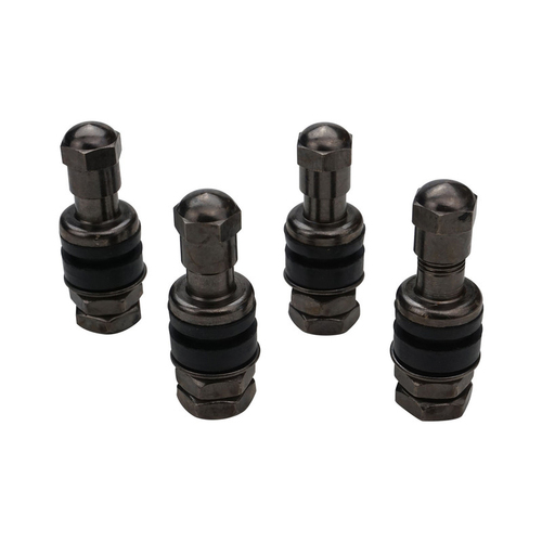 Street Pro Valve Stems, Tall-Style, Suit Small Valve Hole (11mm), Black Valve Stem, Bolt-On, Set of 4