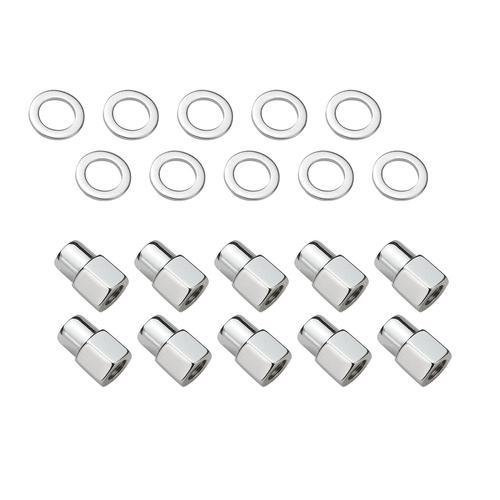 Wheel Lug Nut Kit,, Chrome Open End, Medium Mag, Length 1.38, 7/16, 0.55 Shank, Set of 10