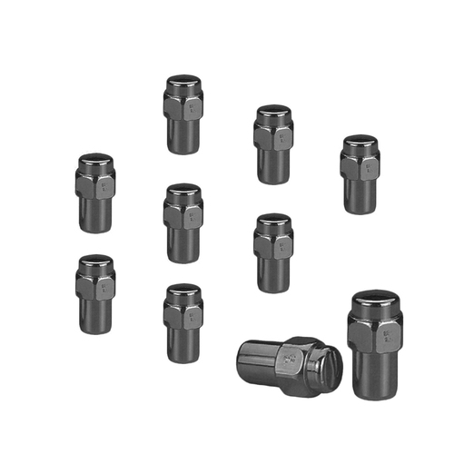 Street Pro Billet Wheel Lug Nut Kit, Black/Machined, Length 1.56, 7/16, .700 Shank, Set of 10