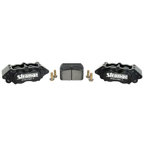 Strange Black Four Piston Billet Calipers With Soft Pads, Pair
