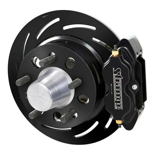 Strange ,Disc Brakes, Pro Race Steel, Front, Slotted Surface Rotors, 4-piston Black Calipers, Chevy, Olds, Pontiac, Kit