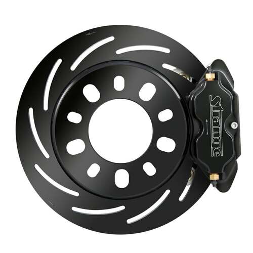 Strange ,Disc Brakes, Pro Race Steel, Front, Manual, Slotted Surface Rotors, 4-piston Black Calipers, Ford, Kit