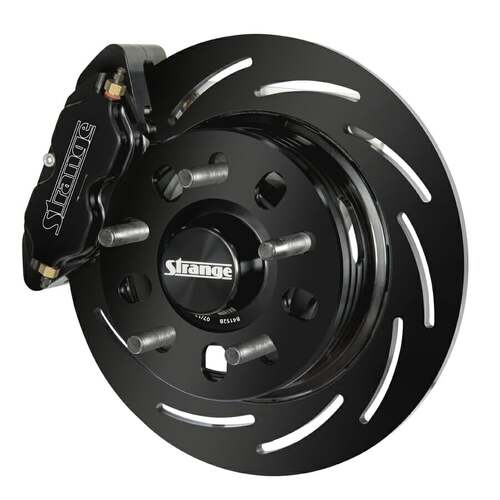 Strange ,Disc Brakes, Pro Race Steel, Front, Manual, Slotted Surface Rotors, 4-piston Black Calipers, Ford, Kit