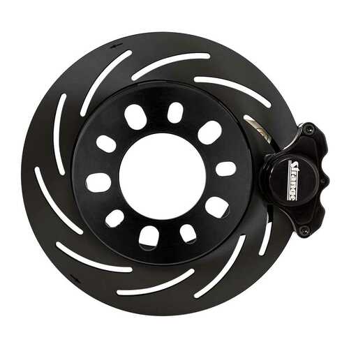 Strange ,Disc Brakes, Pro Race Steel, Front, Manual, Slotted Surface Rotors, 2-piston Black Calipers, Ford, Kit