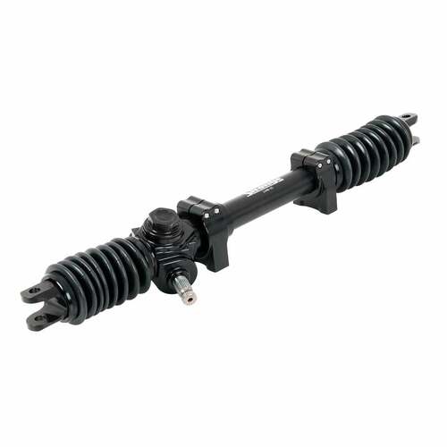 Strange ,Rack and Pinion, Manual Rack, 9/16 in.-26 Spline, 19.500 in. Length, 4.75 in. Rack Travel, Billet Aluminum, Black Anodized, Front, Each