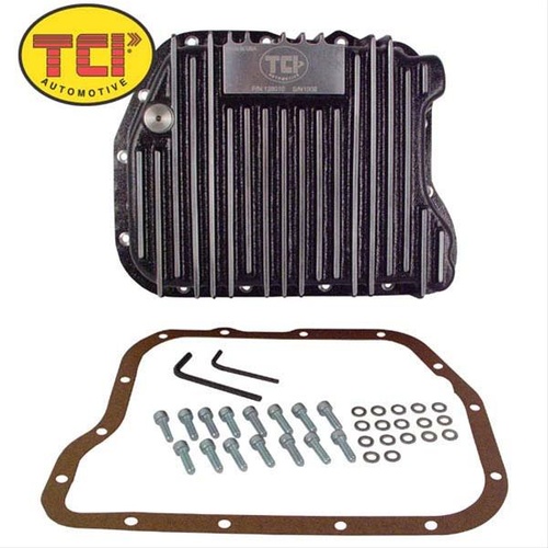 TCI Automatic Transmission Pan, Deep, Aluminum, Black Wrinkled, For Chrysler, Torqueflite 727, Each