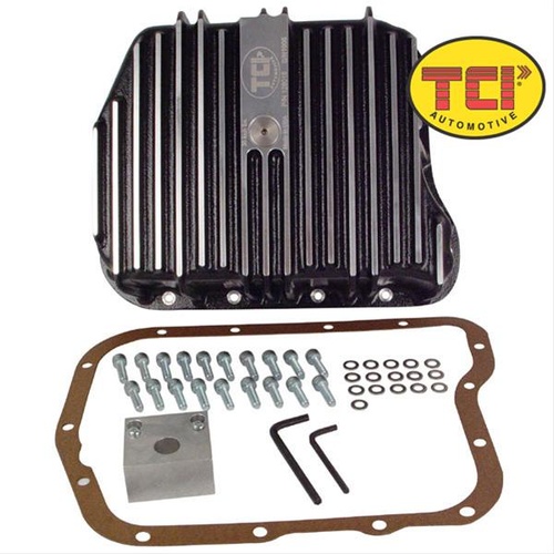 TCI Automatic Transmission Pan, Deep, Aluminum, Black Wrinkled, For Chrysler, Torqueflite 727, 46RH, 48RE, Each