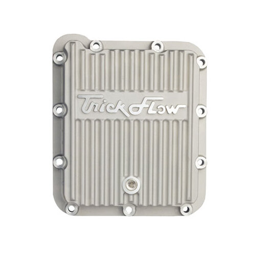 Trick Flow Transmission Pan, Deep, Drain Plug, Aluminum, Natural, Finned with Logo, Case Fill, 1970 Up For Ford C-4, Each