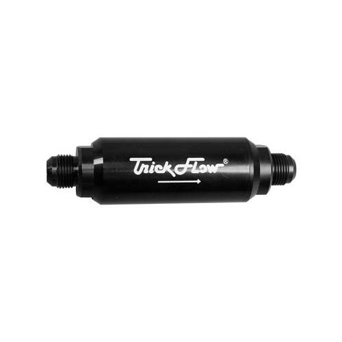 Trick Flow Fuel Filter, TFX™, Inline Mount, Billet Aluminum, Black, 100 Microns, -8 AN Male Inlet/Outlet, Each