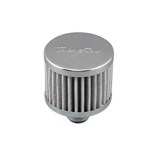 Trick Flow Valve Cover Breather, Push-In, Round, 1 in. Diameter Nipple, Steel, Chrome, Logo, Each