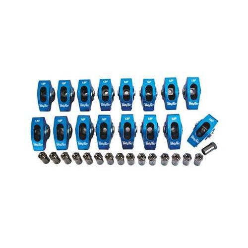 Trick Flow Rocker Arms, 1.6/1.72 Split Ratio, 3/8 in. Stud, Full Roller, Aluminum, For Ford, Small Block, Set of 16