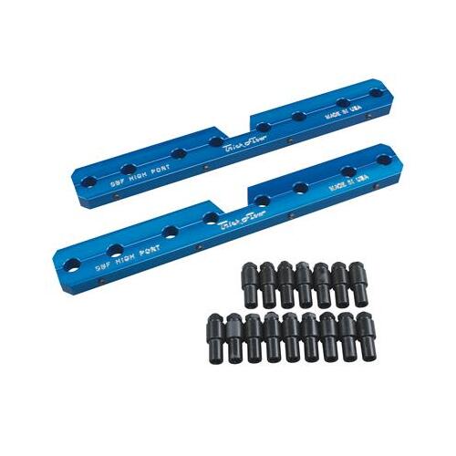 Trick Flow Rocker Arm Stud Girdle, Aluminum, Blue, 3/8 in.-24 Thread, High Port Head, For Ford, Small Block, Kit